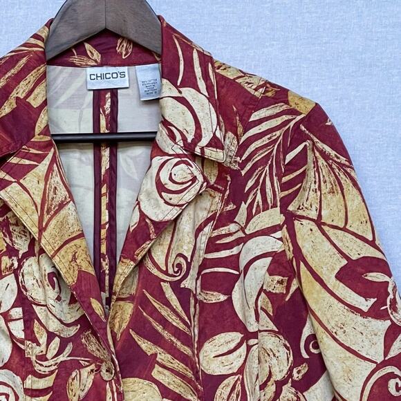Chico's Women's Blouse Top Size 2 (US L/12) Red Orange Mixed Print Buttons - Picture 5 of 13